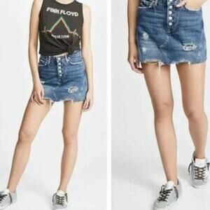 Free People Micro Mini Denim Skirt We The Free Distressed Button Fly Size 25